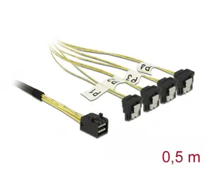 DeLock Kabel 1x miniSAS (M) - 4x SATA (F) 0.5m žlutá