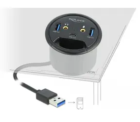 DeLock Stolní USB Hub USB 3.2 A (M) - 1x USB 3.2 C & 2x USB 3.2 A & 2x 3.5mm jack šedá