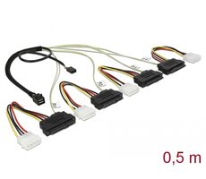 DeLock Kabel miniSAS HD SFF-8643 (M) - 4x SAS SFF-8482 (F) & 4x Molex (M) 0.5m 