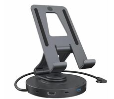 Icy Box IB-TH100-DK šedá / Dok na tablet / do 11" / 2x USB-A 3.2 Gen 1 / HDMI / SD / AUX / USB-C 100W 