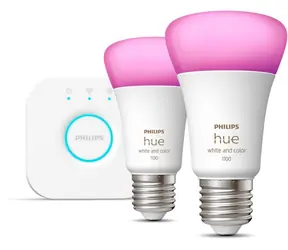Philips Hue mostek + 2x E27 9W RGBW / chytrá LED žárovka / 1055 lm / 2000-6500 k / rgb / stmívatelná