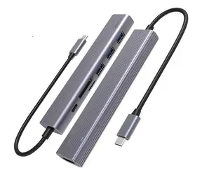Epico Spello HUB USB-C SLIM 7V1 stříbrná / 3x USB 3.0 / 1x HDMI / 1x  USB-C PD / SD