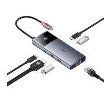 Baseus METAL GLEAM 2 SERIES 6V1 Dokovací stanice šedá / USB 3.0 / USB-C PD / HDMI / LAN