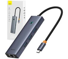 Baseus ULTRA JOY USB 6V1 Dokovací stanice šedá / 3x USB 3.0 / USB-C PD / HDMI / LAN