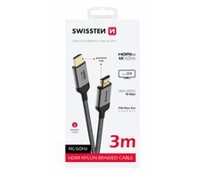 SWISSTEN Kabel HDMI 2.0 (M) - HDMI 2.0 (M) 3m černá / 18 Gbps / 4K / 60Hz / zlacené kontakty