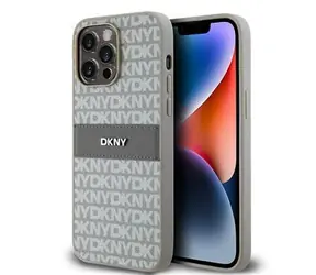 DKNY PU Leather Repeat Pattern Tonal Stripe Zadní Kryt pro Apple iPhone 15 Pro Max béžová