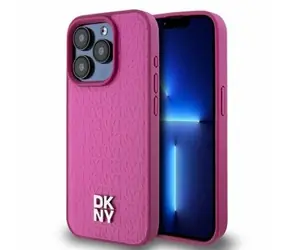 DKNY PU Leather Repeat Pattern Stack Logo Magsafe Zadní Kryt pro Apple iPhone 15 Pro Max růžová