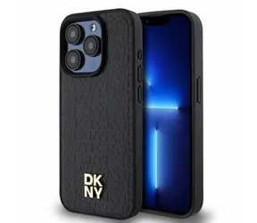 DKNY PU Leather Repeat Pattern Stack Logo Magsafe Zadní Kryt pro Apple iPhone 14 Pro Max černá