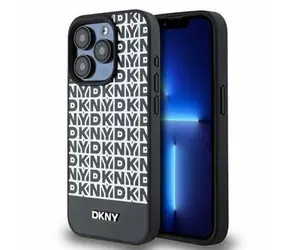 DKNY PU Leather Repeat Pattern Bottom Stripe MagSafe Zadní Kryt pro Apple iPhone 14 Pro černá