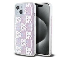 DKNY Liquid Glitter Checkered Pattern Zadní Kryt pro Apple iPhone 15 růžová