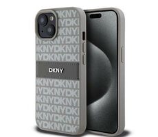 DKNY PU Leather Repeat Pattern Tonal Stripe Zadní Kryt pro Apple iPhone 15 béžová