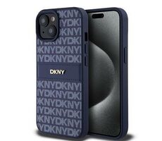 DKNY PU Leather Repeat Pattern Tonal Stripe Zadní Kryt pro Apple iPhone 15 modrá