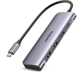 UGREEN CM195 USB Hub 6v1 USB-C šedá / 2x USB-A 3.0 / 1x HDMI (4K) / 1x USB-C (PD) / SD/microSD 