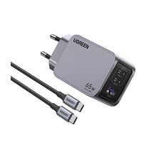 UGREEN 25871 Nexode Pro Síťová nabíječka 65W GaN stříbrná / 2x USB-C / 1x USB-A
