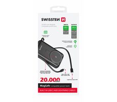 SWISSTEN 22013934 POWER BANK 20000 mAh černá / Power Bank / 22.5W / USB-C & USB & Lightning / Qi