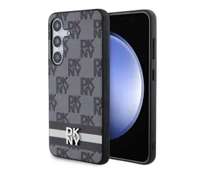 DKNY PU Leather Checkered Pattern and Stripe Zadní Kryt pro Samsung Galaxy S24+ Black