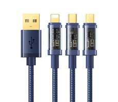 Joyroom S-1T3015A5 Nabíjecí kabel 3v1 USB-A (M) - USB-C + MicroUSB + Lightning (M) 3.5A 1.2m modrá 