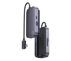 Baseus PadJoy USB-C rozbočovač 6v1 šedá / HDMI / USB-A / USB-C / 3.5mm jack / SD/TF / PD