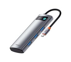 Baseus Metal Gleam USB-C rozbočovač 7v1 šedá / HDMI / USB-A / USB-C / SD/TF / PD