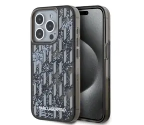 Karl Lagerfeld Liquid Glitter Monogram Gradient Zadní Kryt pro Apple iPhone 15 Pro Max černá