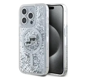 Karl Lagerfeld Liquid Glitter Karl and Choupette Heads MagSafe Zadní Kryt pro Apple iPhone 15 Pro Max čirá