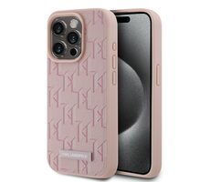 Karl Lagerfeld PU Leather Monogram Metal Logo Magsafe Zadní Kryt pro Apple iPhone 15 Pro Max růžová