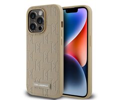 Karl Lagerfeld PU Leather Monogram Metal Logo Magsafe Zadní Kryt pro Apple iPhone 15 Pro Max béžová