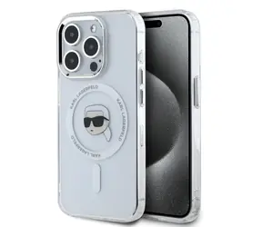 Karl Lagerfeld IML Karl Head Metal Frame MagSafe Zadní Kryt pro Apple iPhone 15 Pro Max čirá