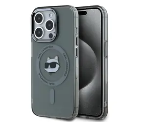 Karl Lagerfeld IML Choupette Head Metal Frame MagSafe Zadní Kryt pro Apple iPhone 15 Pro Max černá
