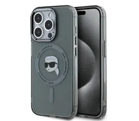 Karl Lagerfeld IML Karl Head Metal Frame MagSafe Zadní Kryt pro Apple iPhone 15 Pro Max černá