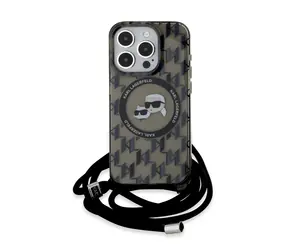 Karl Lagerfeld IML Monogram Crossbody K&CH Heads MagSafe Zadní Kryt pro Apple iPhone 15 Pro Max černá