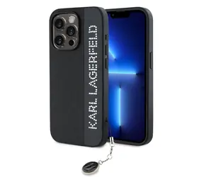 Karl Lagerfeld PU Saffiano Rhinestone Charm Zadní Kryt pro Apple iPhone 15 Pro Max černá
