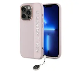 Karl Lagerfeld PU Saffiano Rhinestone Charm Zadní Kryt pro Apple iPhone 15 Pro Max růžová