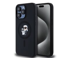 Karl Lagerfeld Liquid Silicone Karl and Choupette Magsafe Zadní Kryt pro Apple iPhone 15 Pro Max černá