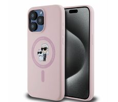 Karl Lagerfeld Liquid Silicone Karl and Choupette Magsafe Zadní Kryt pro Apple iPhone 15 Pro Max růžová