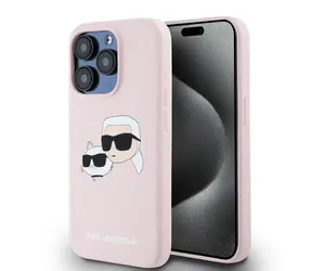 Karl Lagerfeld Liquid Silicone Double Heads Magsafe Zadní Kryt pro Apple iPhone 15 Pro Max růžová