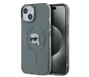 Karl Lagerfeld IML Karl Head Metal Frame MagSafe Zadní Kryt pro Apple iPhone 15 černá