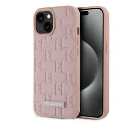 Karl Lagerfeld PU Leather Monogram Metal Logo Magsafe Zadní Kryt pro Apple iPhone 15 růžová