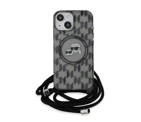 Karl Lagerfeld IML Monogram Crossbody K&CH Heads MagSafe Zadní Kryt pro Apple iPhone 15 černá