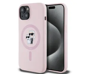 Karl Lagerfeld Liquid Silicone Karl and Choupette Magsafe Zadní Kryt pro Apple iPhone 15 růžová