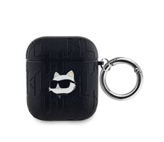 Karl Lagerfeld PU Embossed Choupette Head Pouzdro pro Apple AirPods 1/2 černá