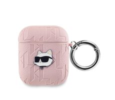 Karl Lagerfeld PU Embossed Choupette Head Pouzdro pro Apple AirPods 1/2 růžová