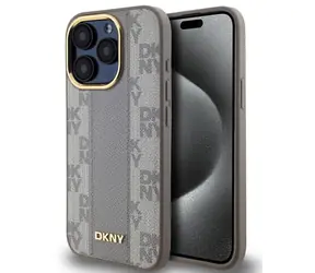 DKNY PU Leather Checkered Pattern Magsafe Zadní Kryt pro Apple iPhone 15 Pro Max béžová