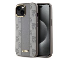 DKNY PU Leather Checkered Pattern Magsafe Zadní Kryt pro Apple iPhone 15 béžová