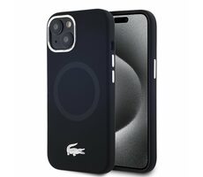 Lacoste Liquid Silicone Microfiber Silver Croc Logo MagSafe Zadní Kryt pro Apple iPhone 15 černá
