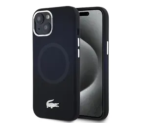 Lacoste Liquid Silicone Microfiber Silver Croc Logo MagSafe Zadní Kryt pro Apple iPhone 15 černá