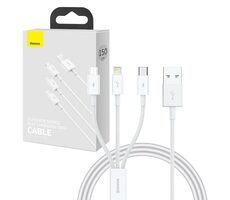 Baseus P10320105221-00 USB kabel 3v1 1m bílá / 1x USB-C / 1x microUSB / 1x Lightning