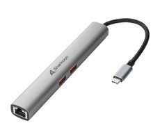 Sharkoon OfficePal Combo Adapter / dokovací adaptér / 1x HDMI 4K@60Hz / 2x USB-A / 2x USB-C / 1x RJ-45