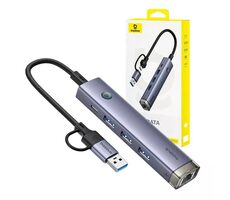 Baseus B0005280B811-14 UltraJoy USB Hub 4v1 šedá / 3x USB-A / 1x USB-C / RJ-45