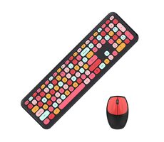 MOFII 666 2.4G černo-červená / Set bezdrátové klávesnice + myši / US layout / 2.4Ghz USB dongle / 1200DPI 